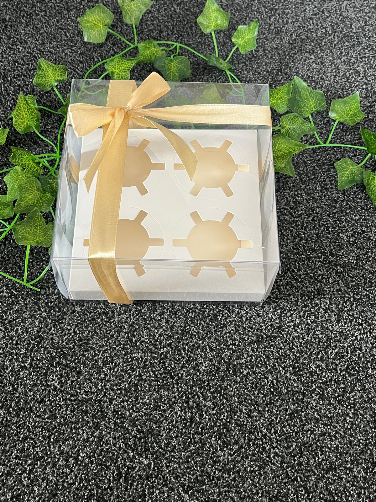 Transparent Cupcake Box 4 Hold With Ribbon