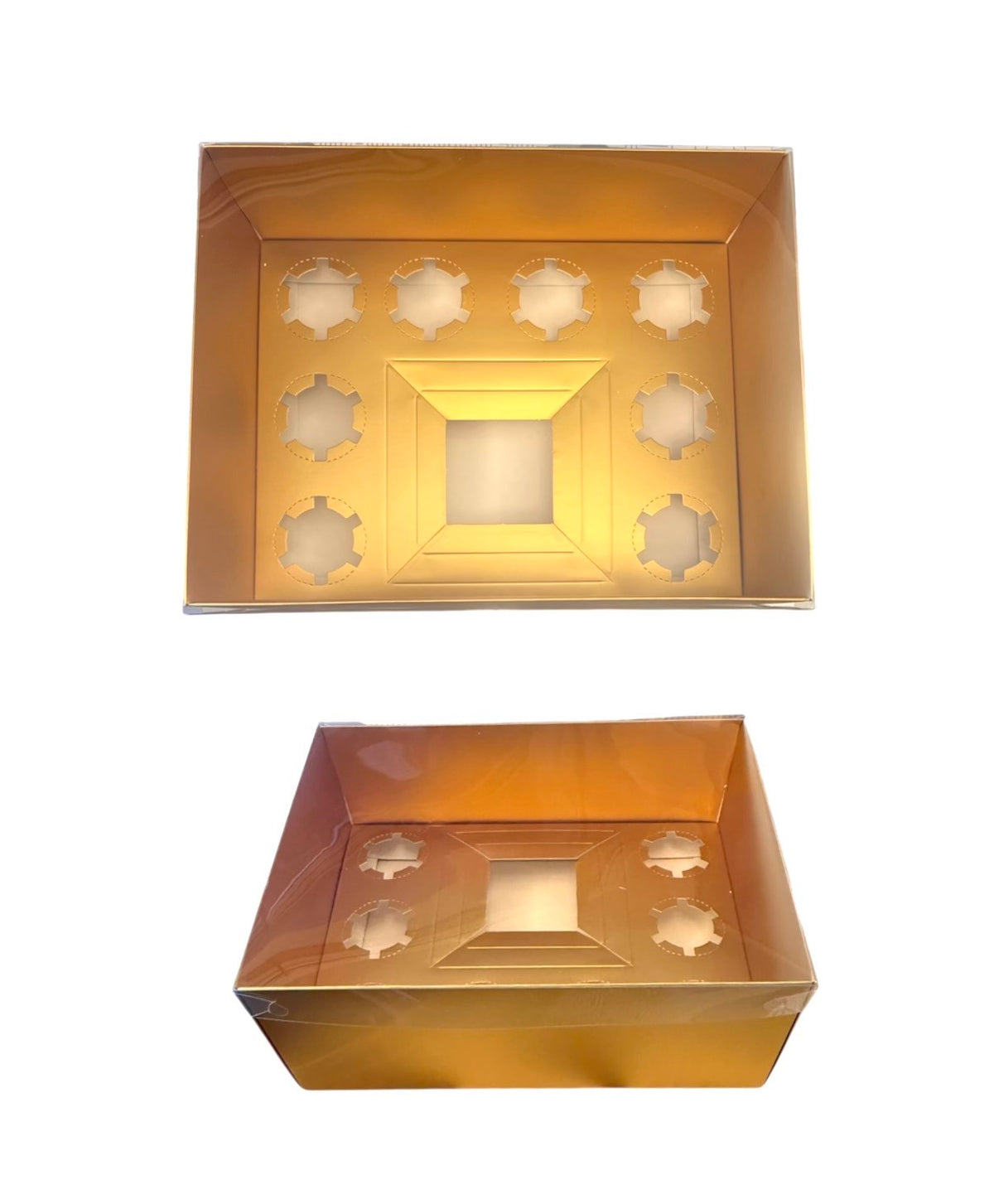 Bento Cupcake Box 8 Hold Clear Lid - Gold
