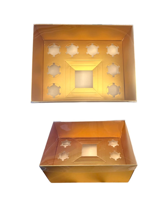 Bento Cupcake Box 8 Hold Clear Lid - Gold