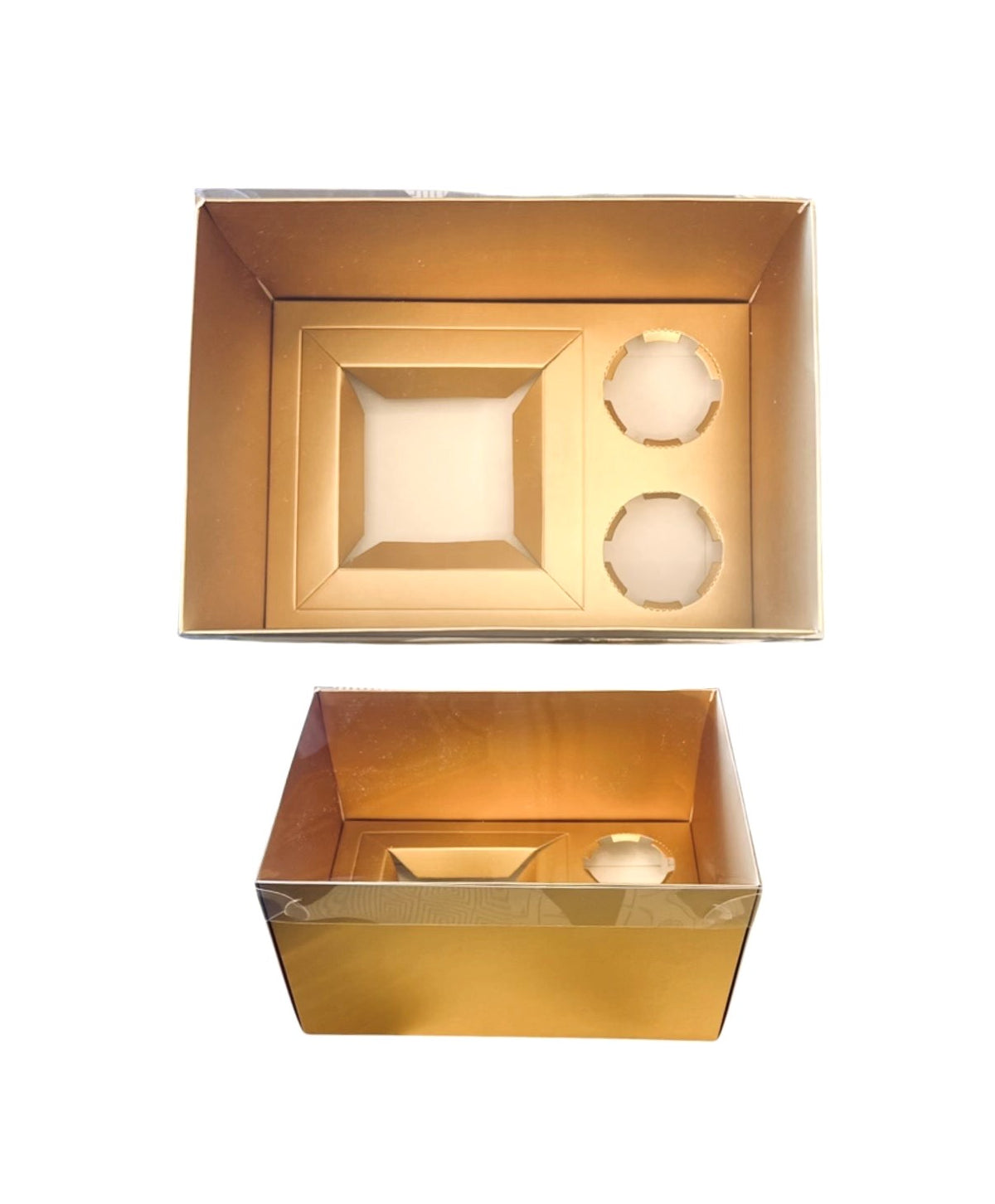 Bento Cupcake Box 2 hold Clear Lid - Gold